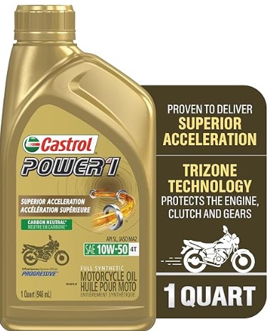 Castrol Power1 4T 10W-50 Full Synthetic Motorcycle Oil, 1 Quart, Pack of 6